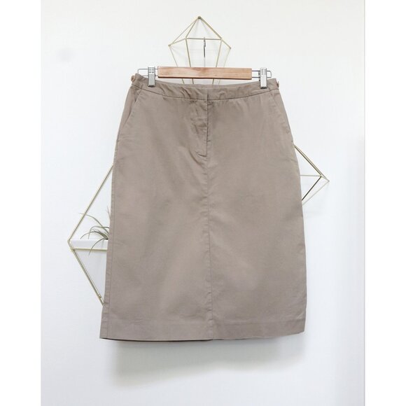 90s Khaki Minimalist Skirt, Classic Straight Cut w/ Butt Pockets, Women's Medium - Picture 3 of 5